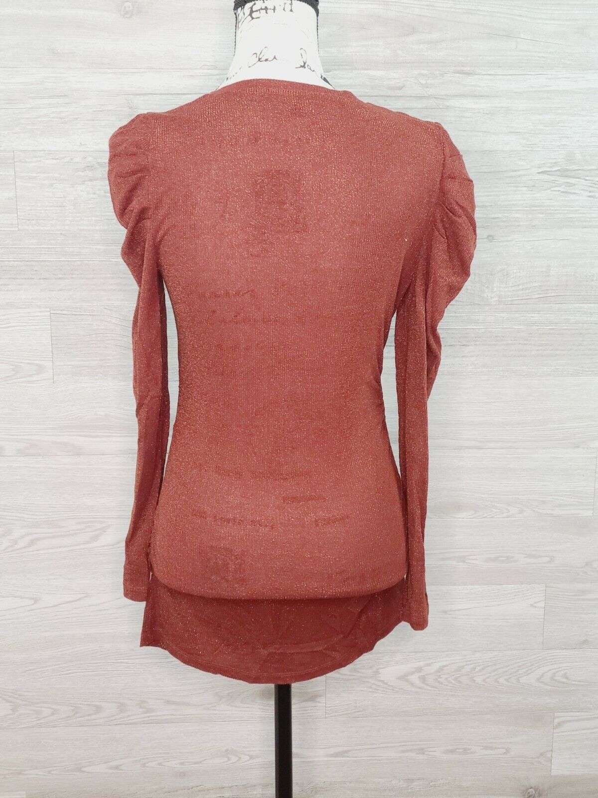 INC Women's Metallic Burnt Orange Long Sleeve V-Neck Mini Dress Size Small