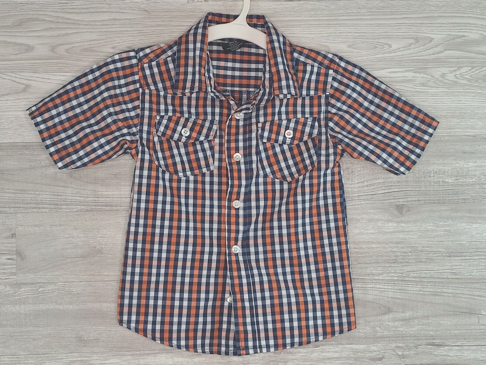 American Hawk Boy's Preloved Blue & Orange Plaid Short Sleeve Button Down Shirt Size 4