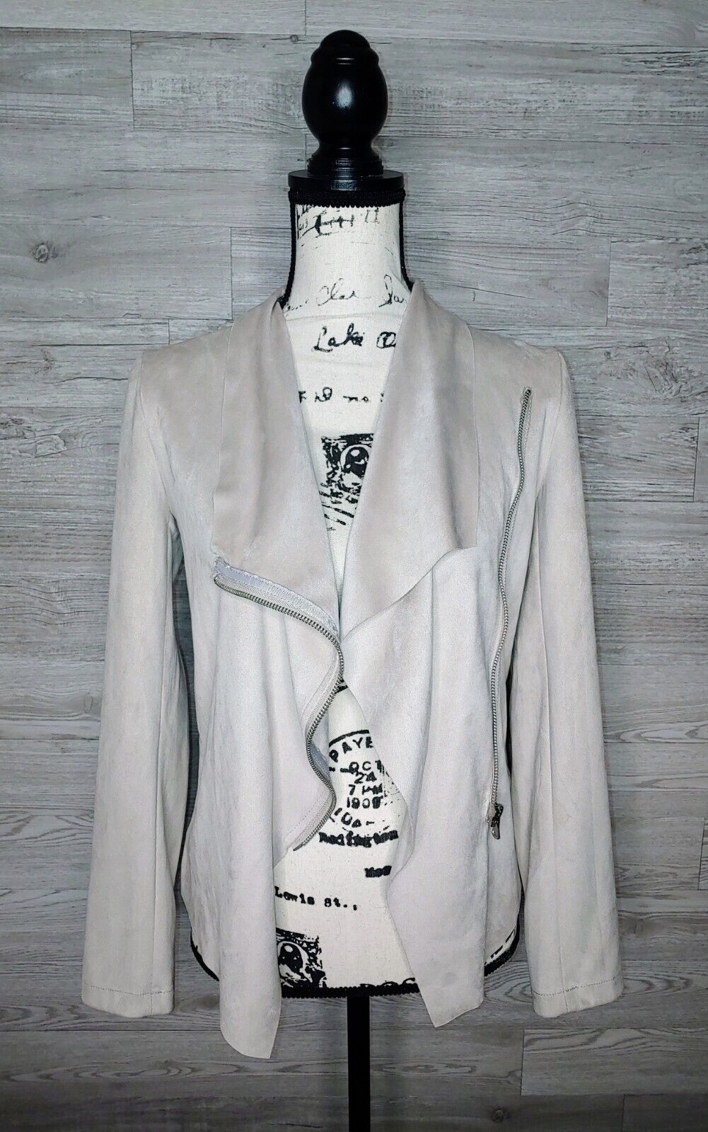 Philosophy Women's Preloved Faux Leather Suede Moto Jacket Zip Up Cream Blazer Size XS