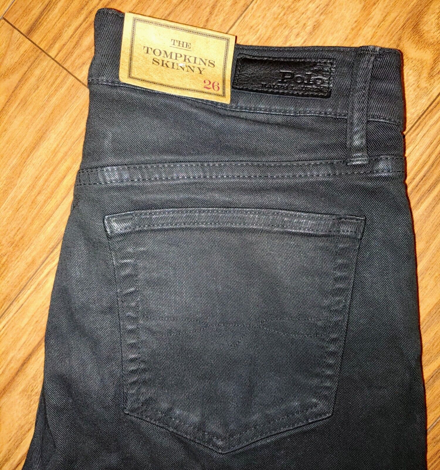 Polo Ralph Lauren The Tompkins Black Coated Finish Lace-Up Skinny Jeans Size 26