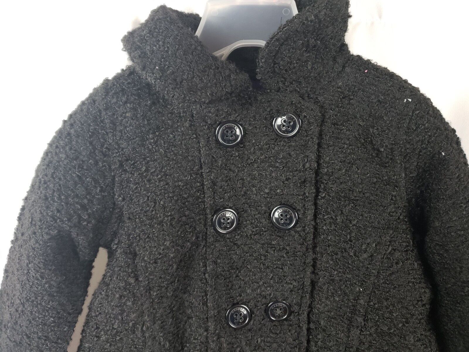 Madden Girl Faux Wool Pea Coat Button Front Black Girls Size 2T