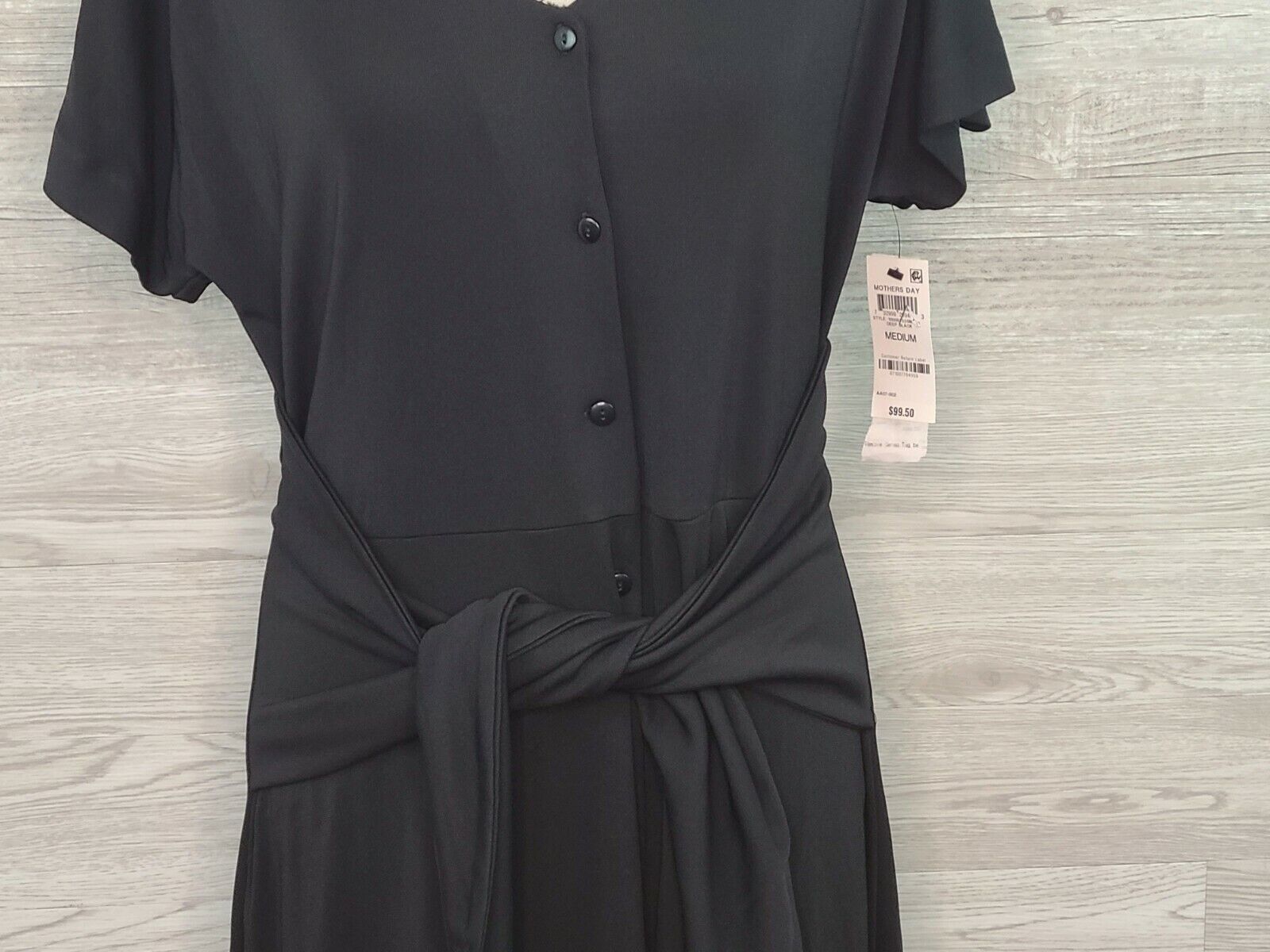 Alfani Women's Black  A-Line Sheath Tie Front Short Sleeve Dress Size Medium