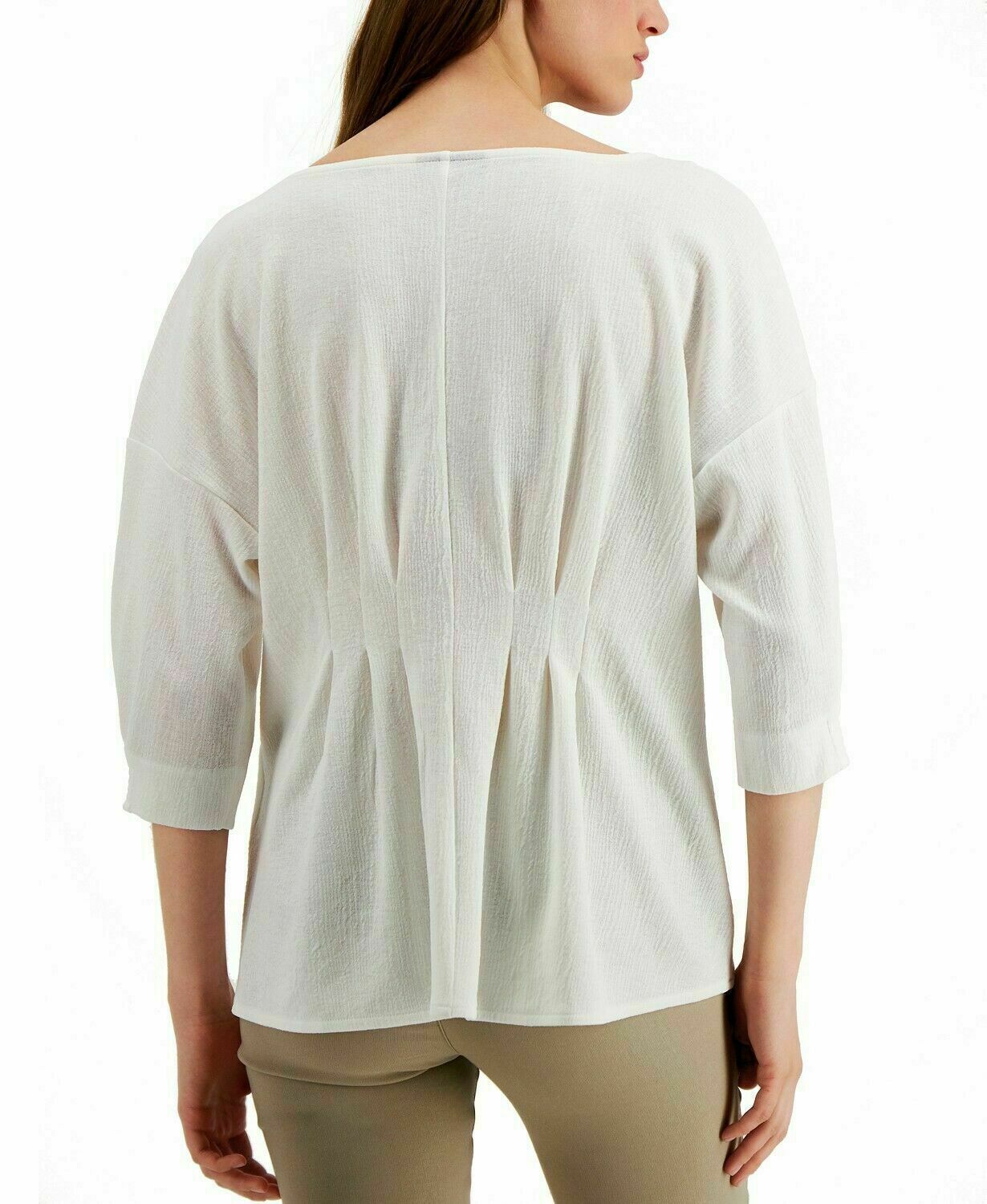 Alfani Women's Soft White Cinched Front 3/4 Sleeve Scoop Neck Blouse Size XL