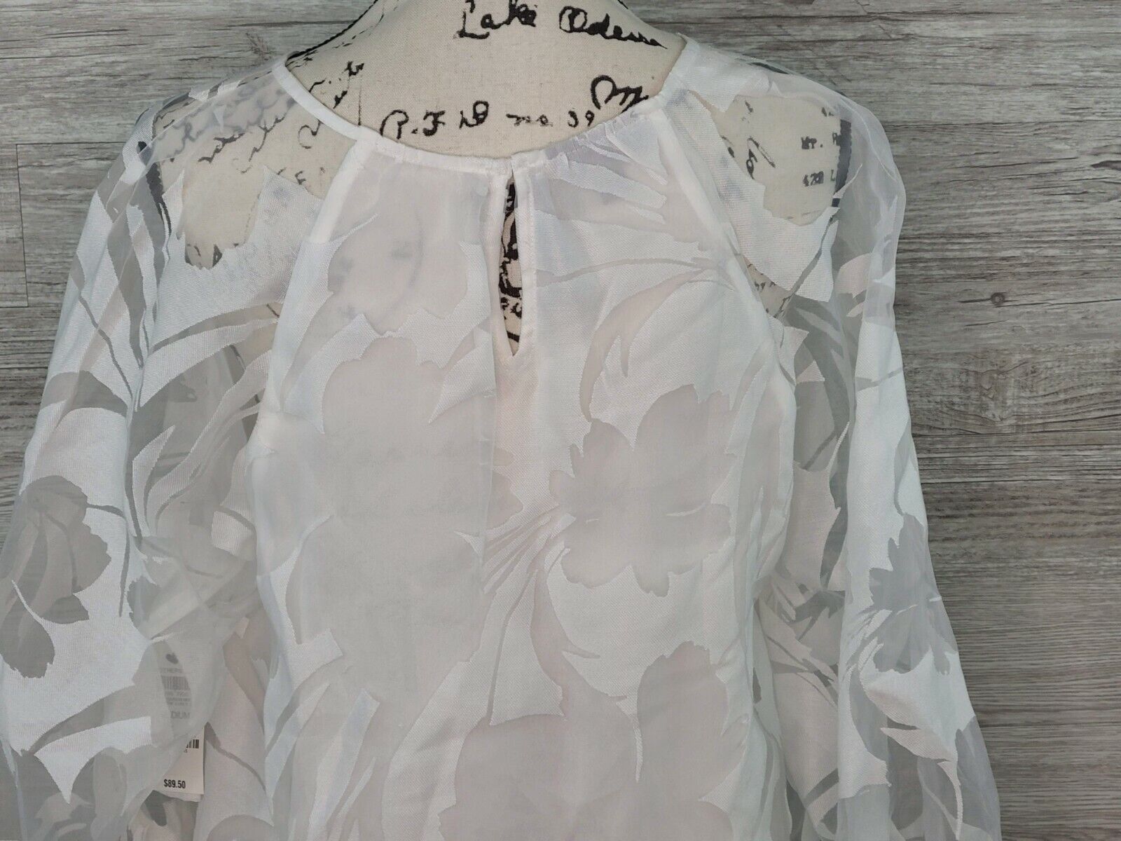 Alfani Women's White Sheer Floral Burnout Raglan Sleeve Blouse Size Medium