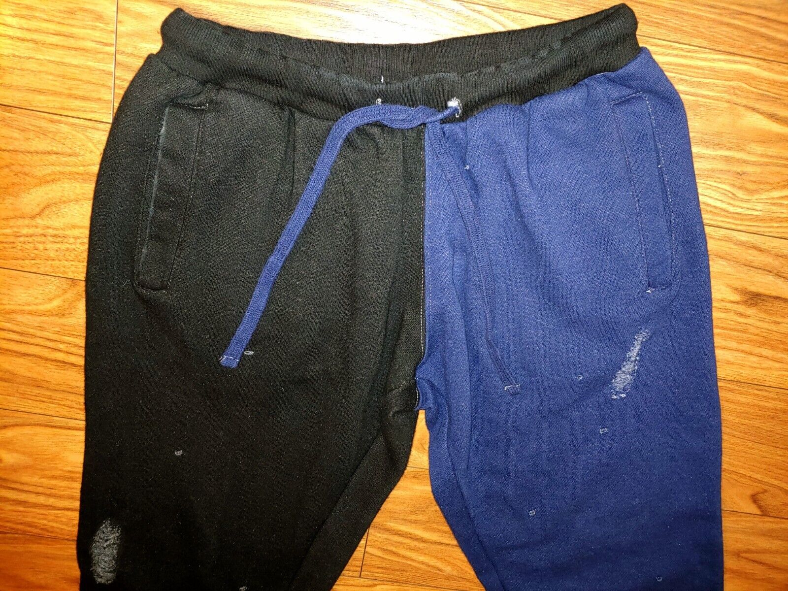 La Detresse Women's Two Tone Distressed Sweatpants Blue & Black Joggers Size XS