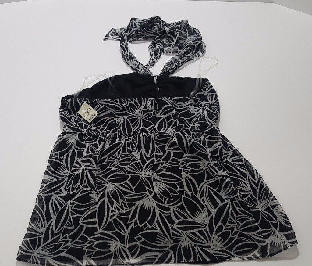 Ann Taylor Loft Women's Black & Gray Floral Print Tie Neck Halter Top Size 0