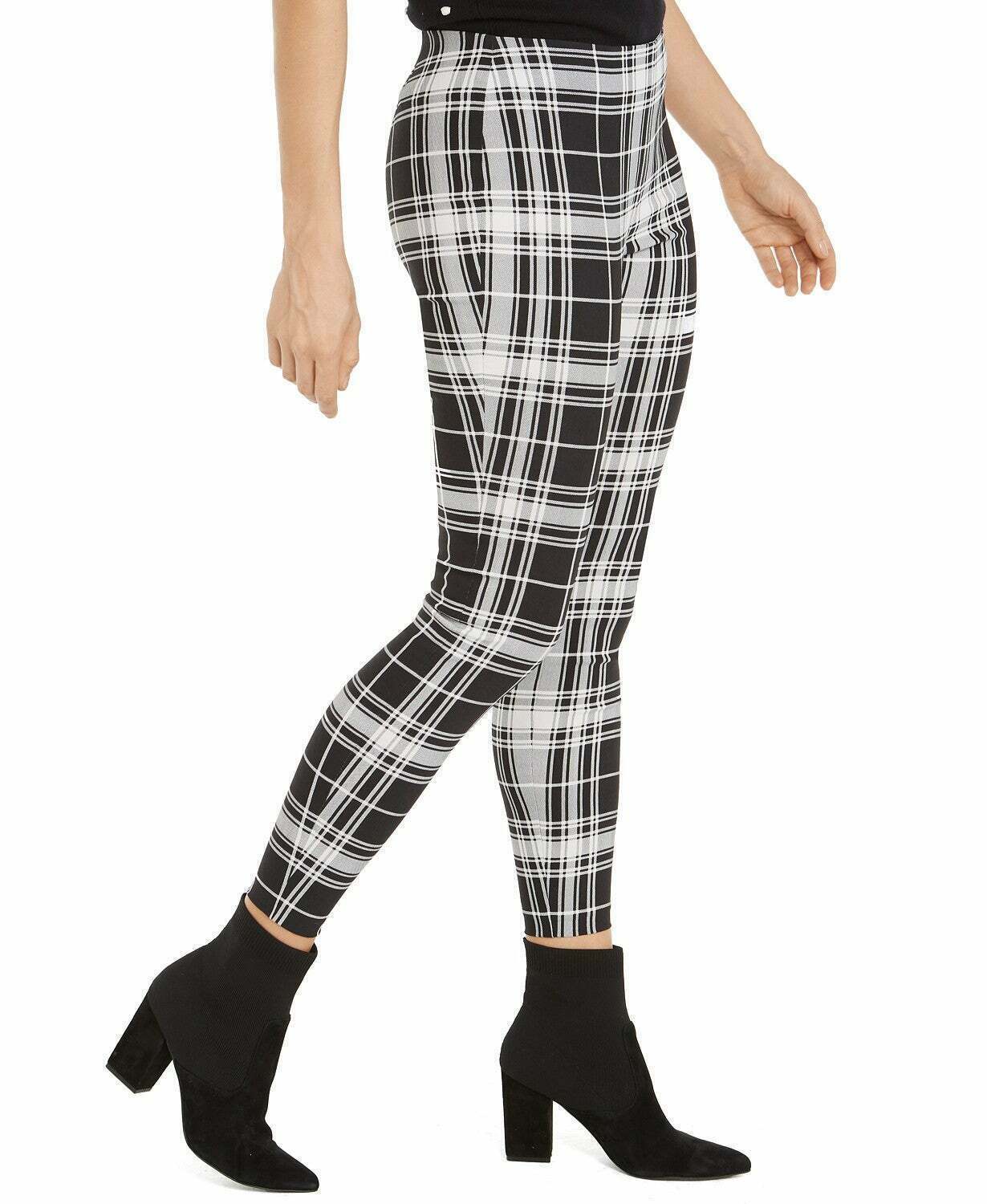 Maison Jules Women's Black & White Plaid Pull-On Ponte Knit Pants Size Small