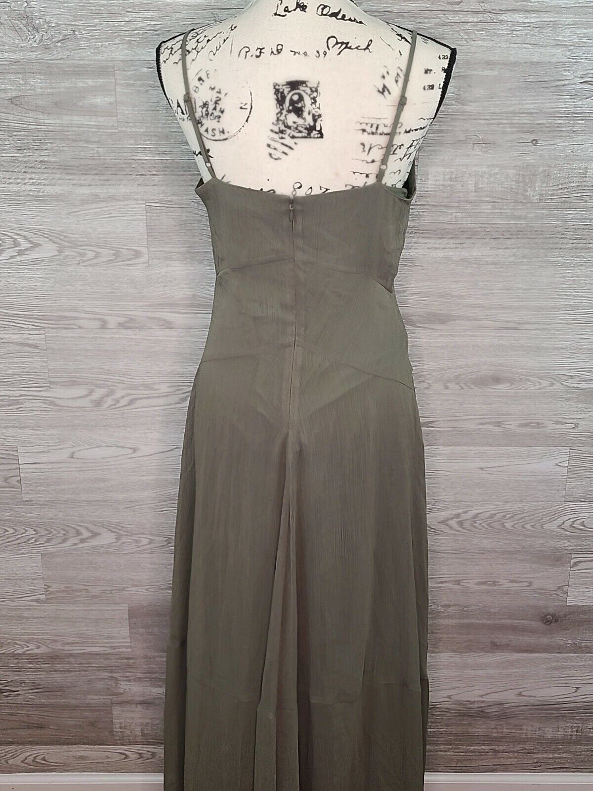 Bar III Women's Olive Green Spaghetti Strap Sheer Lined Maxi Dress Size 4