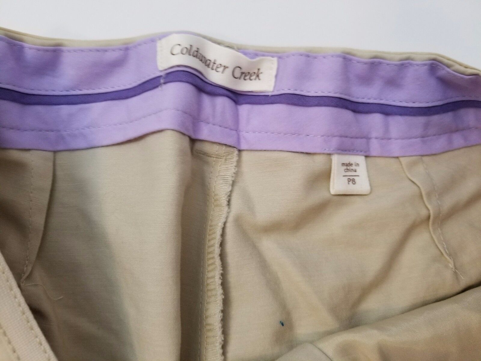 Coldwater Creek Women's Natural Waist Washed Poplin Capri Beige Size 8 Petite