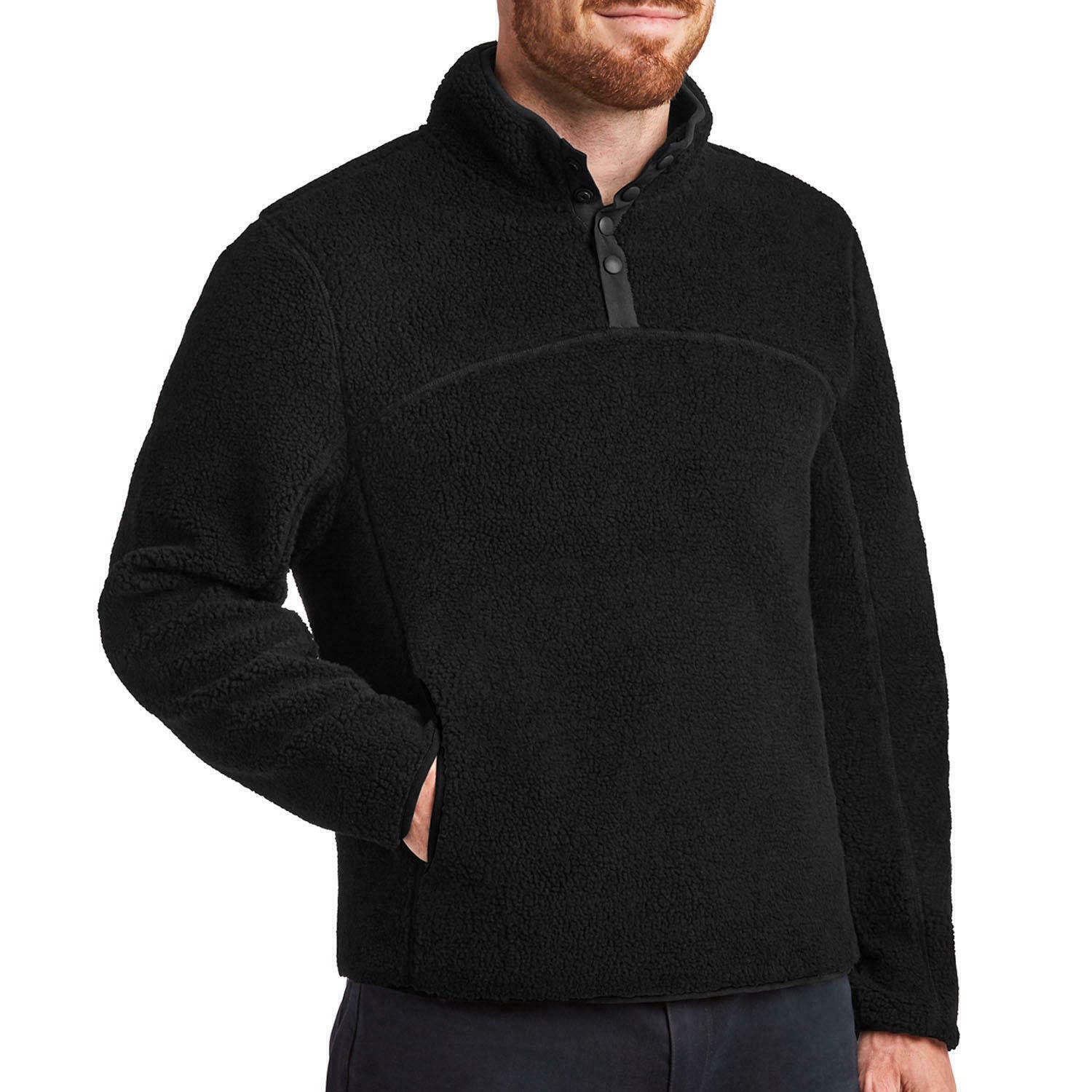 Member's Mark Men's Black Long Sleeve Pullover Soft Alpine Sherpa Size Small