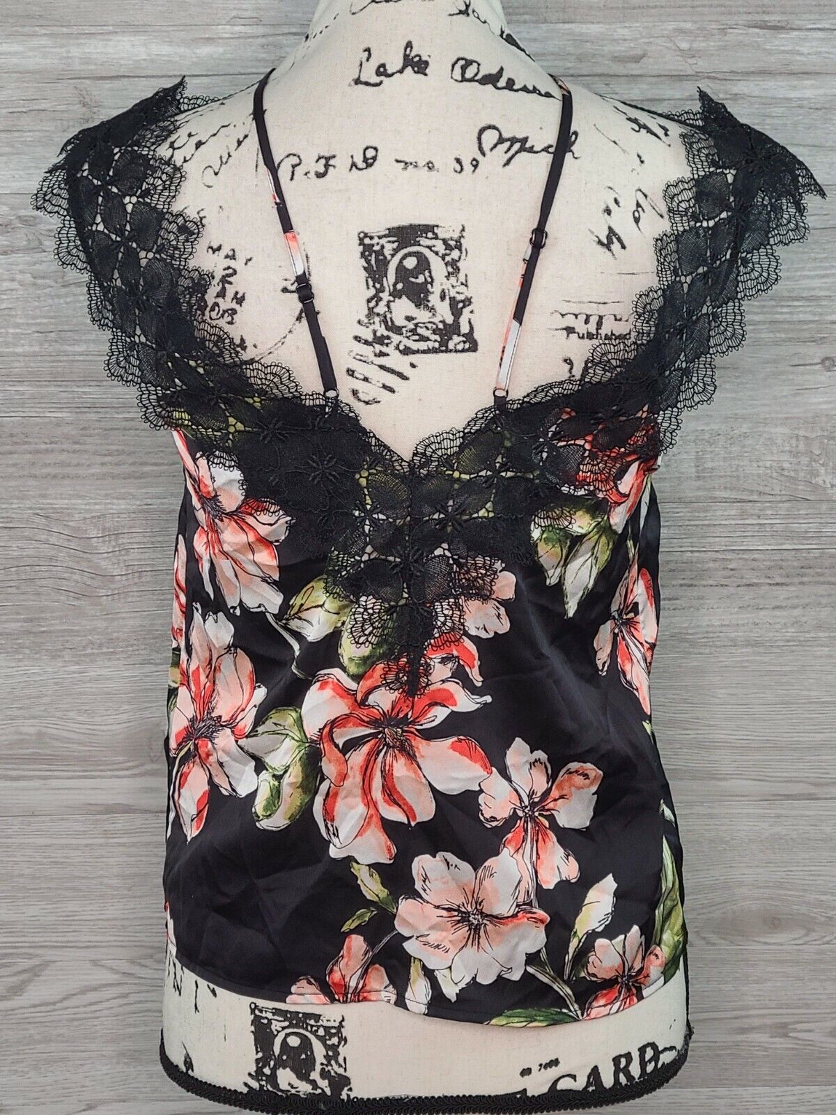 Guess Izabella Women's Black Lace-Trim Floral Print Tank Top Blouse Size XS